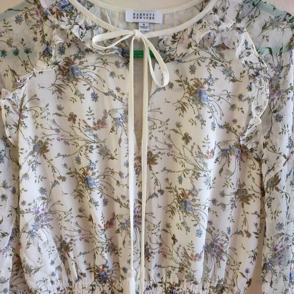 Barneys New York Floral Peasant Mini Dress Sz Small Ruffle Dainty Prairie Sweet - Picture 3 of 7